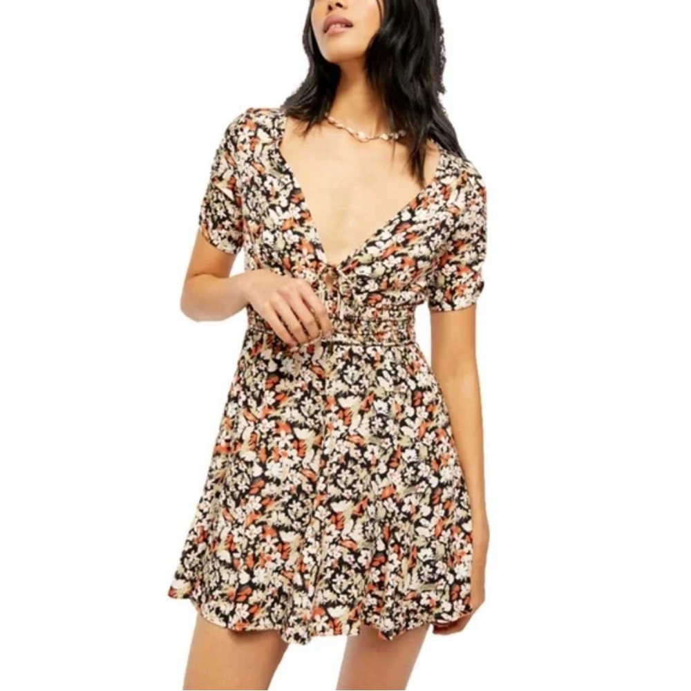 Free People Forget Me Not Mini Dress Charcoal Floral Combo
6